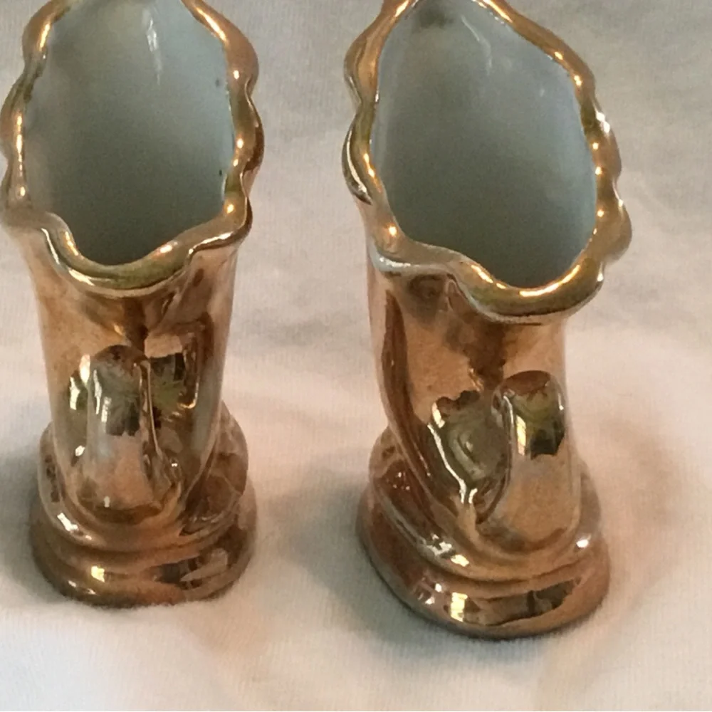 Vintage Gold Ceramic Cornucopia Miniature Vases